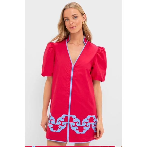 Hyacinth House Dresses & Skirts - Hyacinth House Red Blue Scroll Applique Puff Sleeve Mini Dress XS AY1369D NWT